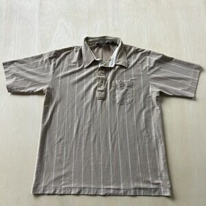 Vintage Knightsbridge Polo Shirt Mens XL Beige Stripe Cotton Blend Short Sleeve